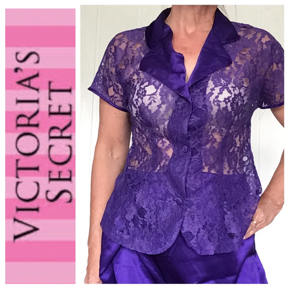VICTORIAS SECRET GOLD LABEL VINTAGE LACE PAJAMA TOP MEDIUM.
